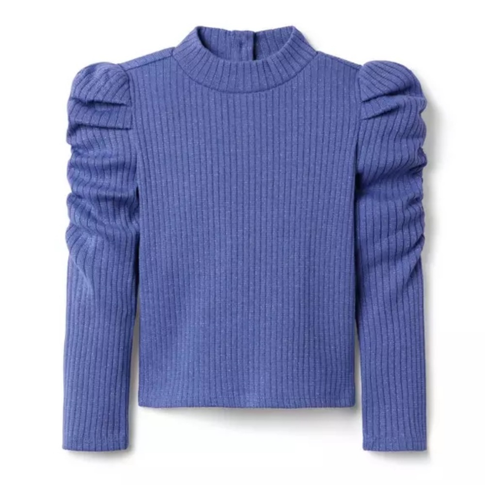 Janie and Jack Ribbed Metallic Puff Sleeve Top Periwinkle 7
